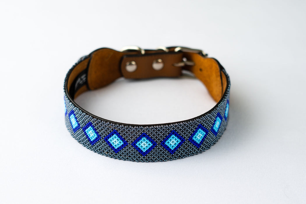 Collar Correa Para Perro Mascota Tejido A Mano Veeda Talla L Diseño Aqua