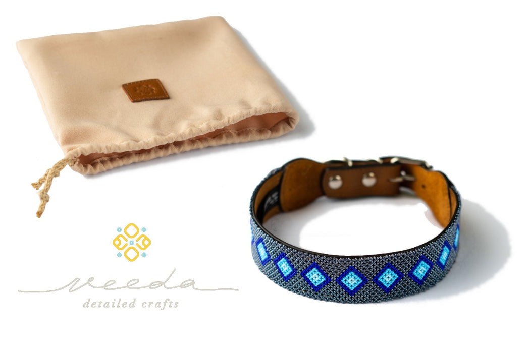 Collar Correa Para Perro Mascota Tejido A Mano Veeda Talla XL Diseño Aqua