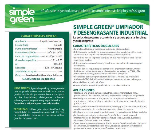 Limpiador Desengrasante Multiuso Proposito Simple Green 5gal