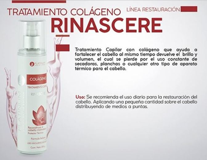 Tratamiento Colageno Rinascere Platinum Fortalecedor Brillo 250 gr