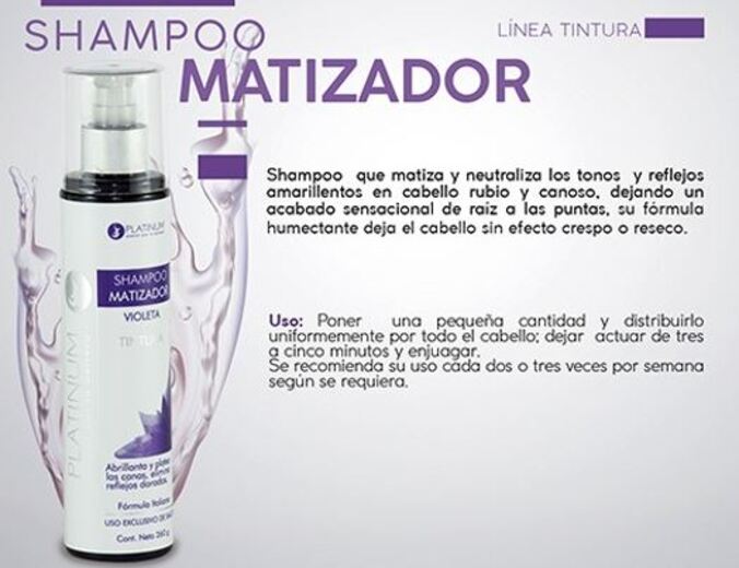 Shampoo Matizador Platinum Cubre Canas Y Reflejos 260 gr